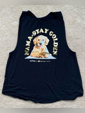 Core Power Yoga Black “Nama-stay Golden” Puppies Tank Top - Size M - EUC